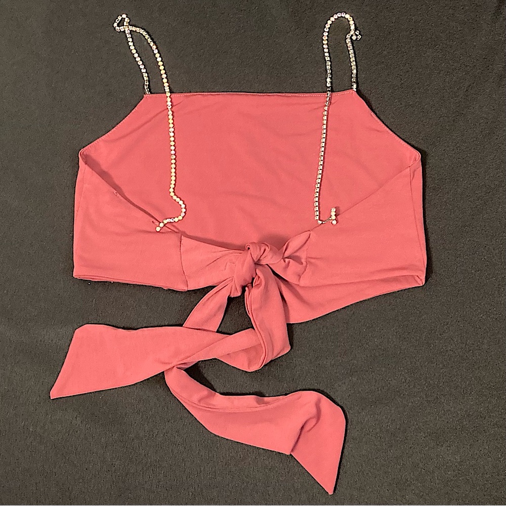Forever 21 Pink Rhinestone Straps Crop Top Size Small - Picture 2 of 8